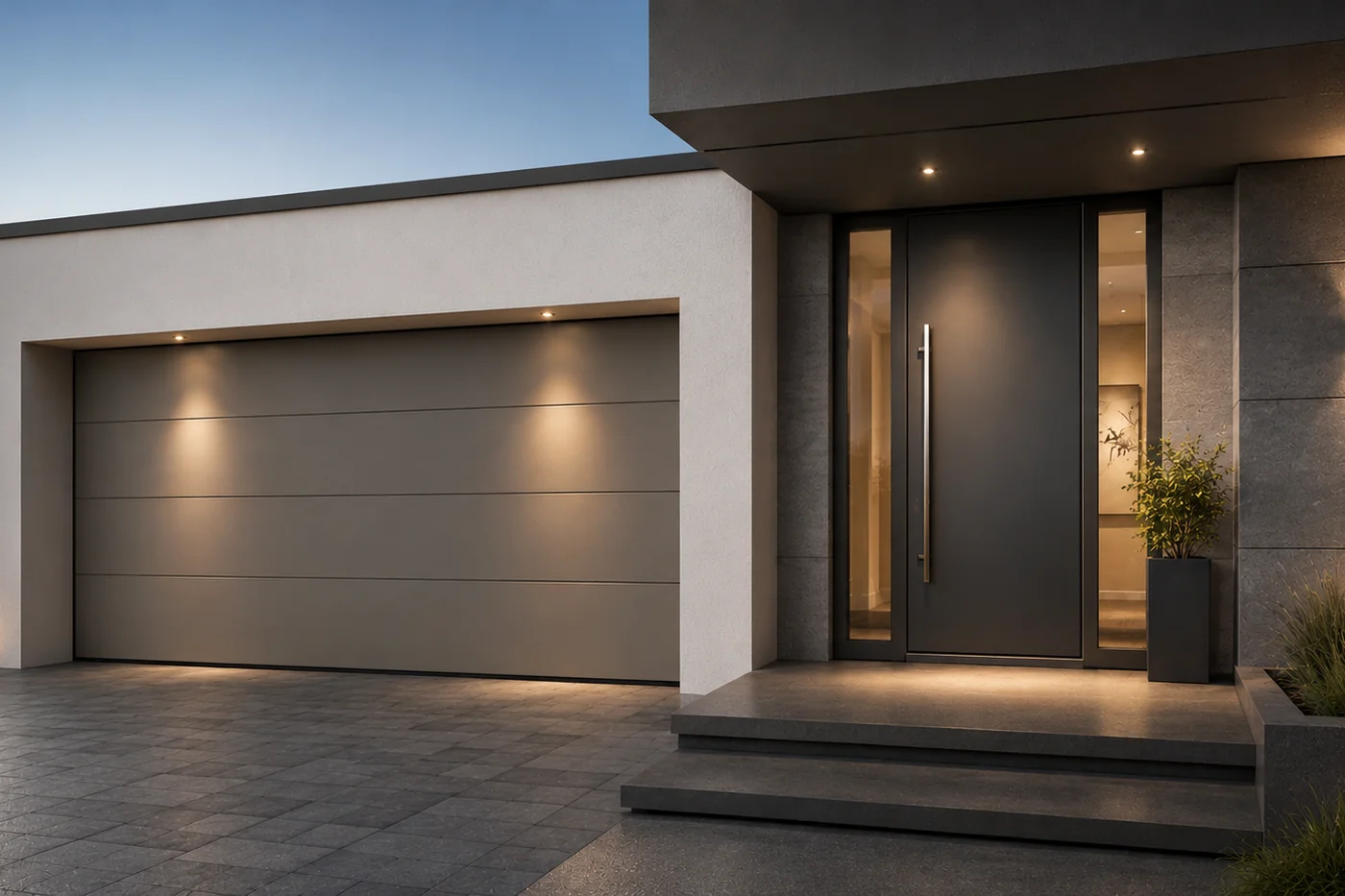 Modernes Einfamilienhaus in Affalterbach mit Aluminium-Haustür, Sektionaltor und Lofttür von Alu-Door